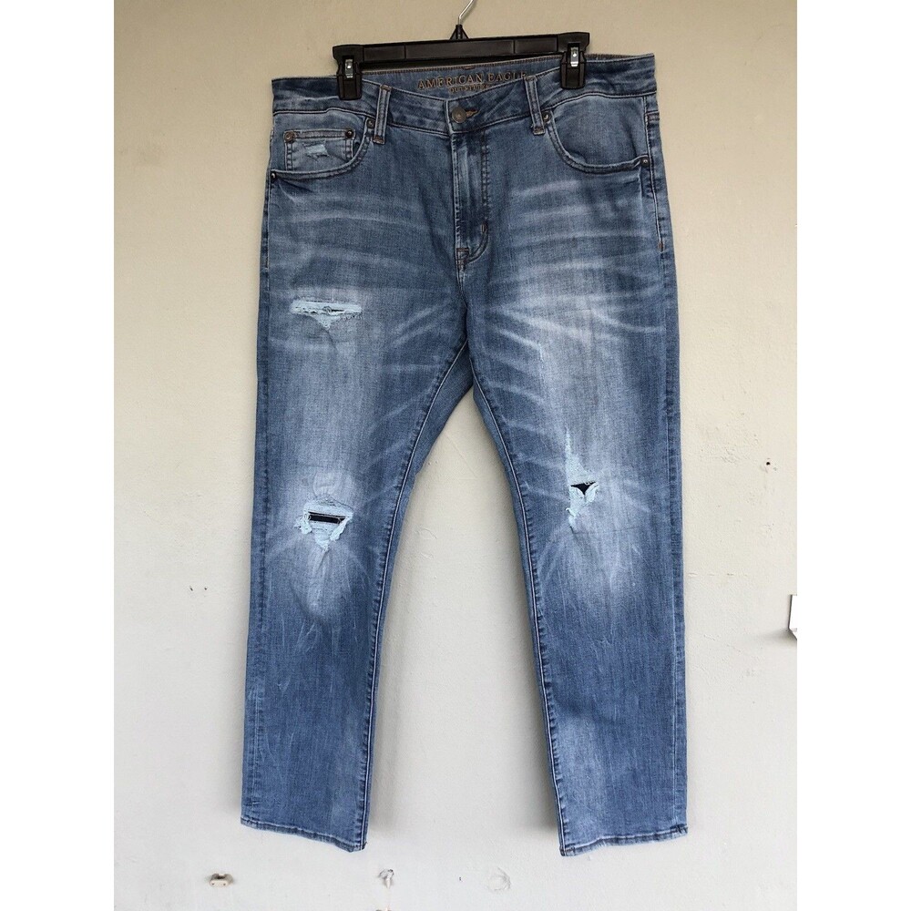 American Eagle Slim Straight Jeans 36X31 Next Level Flex Distressed Medium Wash